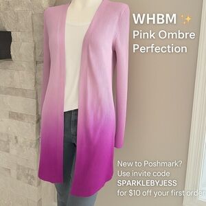 WHBM Ombre Pink Open Cardigan NWT Soft Gradient Longline Layer Luxe Knit Size S